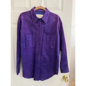 Vintage Margaret Godfrey 100% Leather Suede Jacket Button Up Royal Purple M